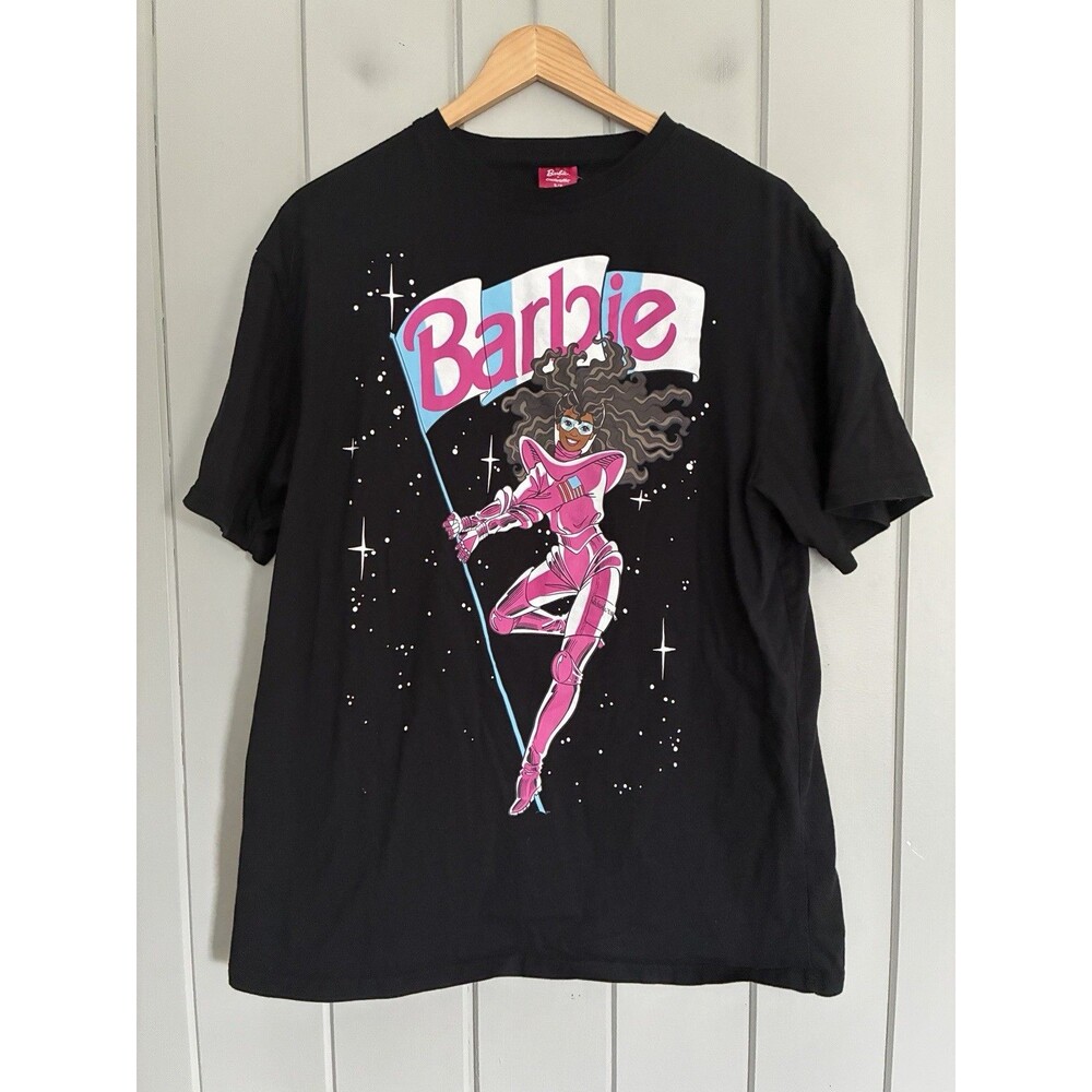 Barbie T-Shirt S Small Cakeworthy Black Short Sleeves Astronaut Graphic Tee